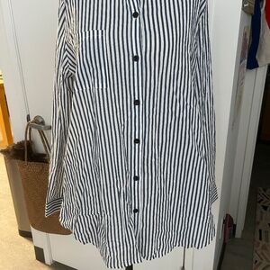 Button Down Women Shirt Navy Blue and White